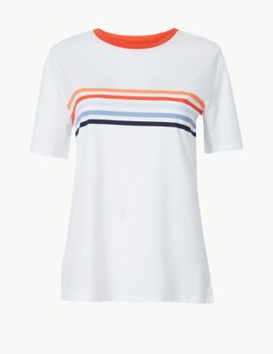 Pure Cotton Striped Straight Fit T-Shirt Image 2 of 4