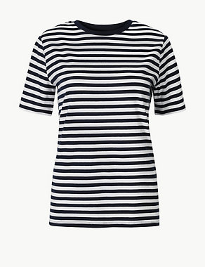 Pure Cotton Striped Straight Fit T-Shirt Image 2 of 4