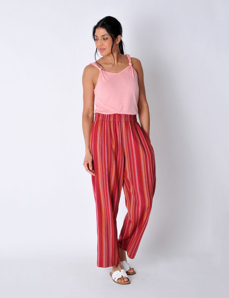 Pure Cotton Striped Straight Leg Trousers 3 of 6