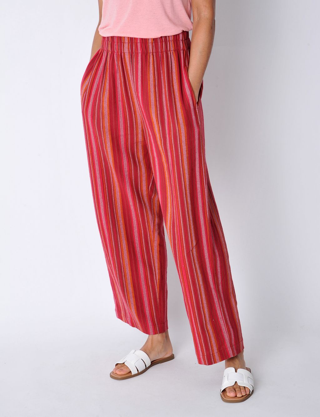 Pure Cotton Striped Straight Leg Trousers 4 of 6