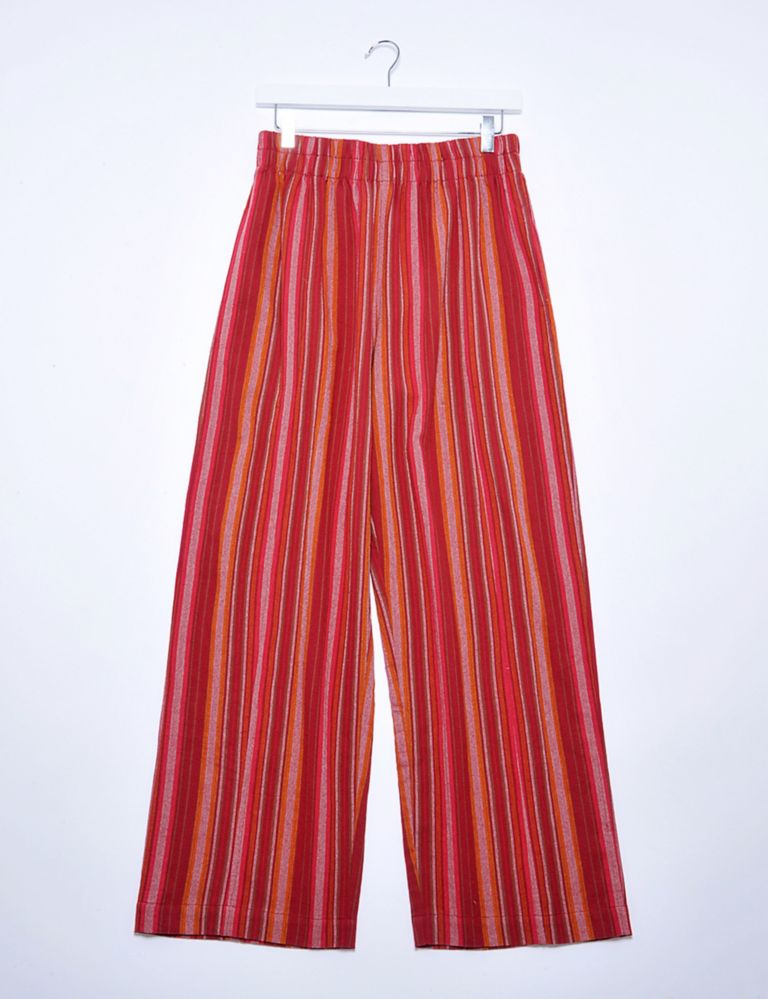Pure Cotton Striped Straight Leg Trousers 2 of 6