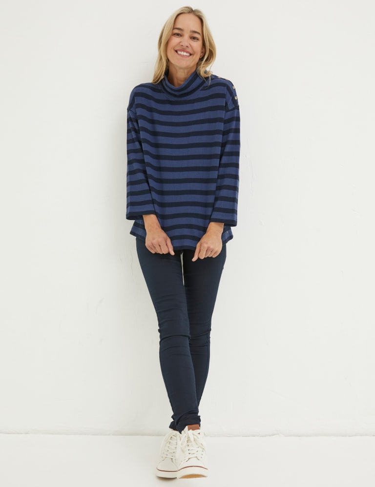 Striped geometric discount cowl neck sweatshirt