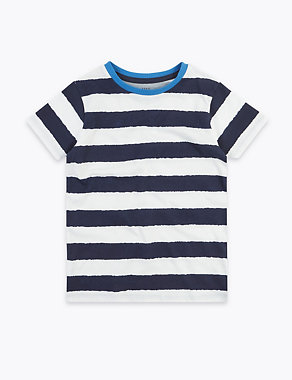 Pure Cotton Striped T-Shirt (2-7 Yrs) Image 2 of 4