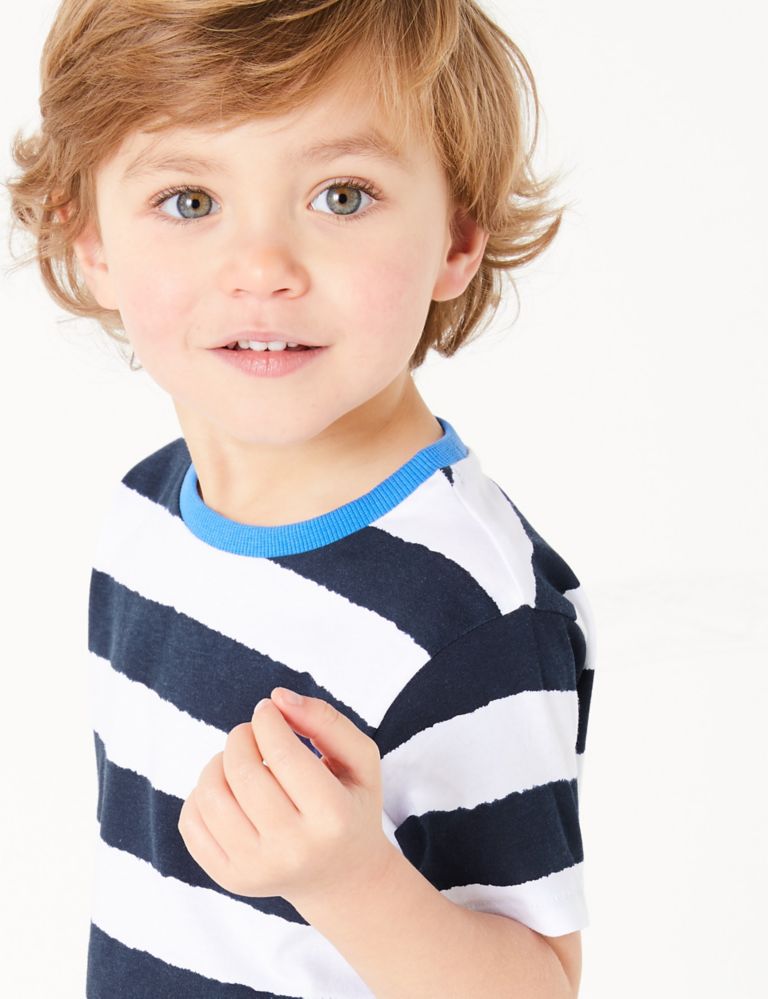 Pure Cotton Striped T-Shirt (2-7 Yrs) 1 of 4
