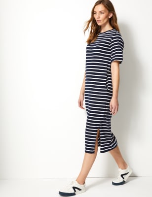 Pure Cotton Striped Midi Dress, M&S Collection