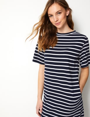 Pure Cotton Striped T-Shirt Midi Dress, M&S Collection