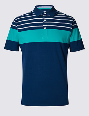Pure Cotton Striped Tailored Fit Polo Shirt Image 2 of 4