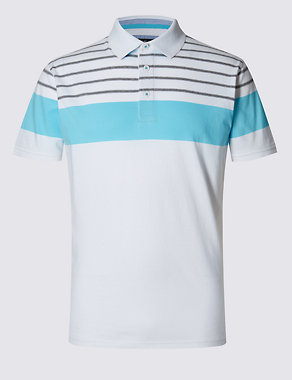 Pure Cotton Striped Tailored Fit Polo Shirt Image 2 of 4