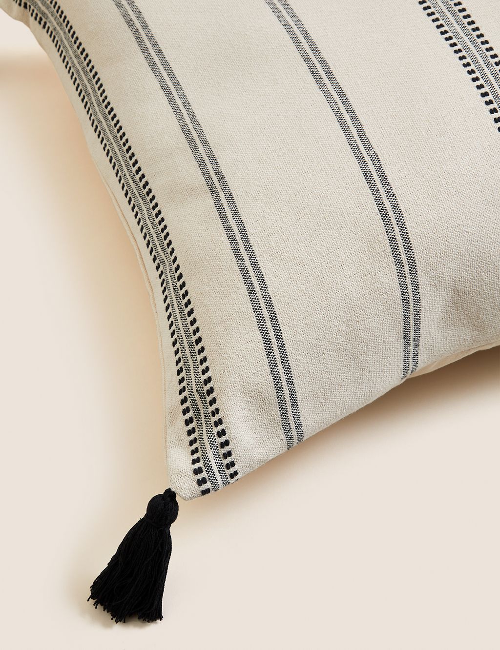 Pure Cotton Striped Tasselled Cushion 2 of 5