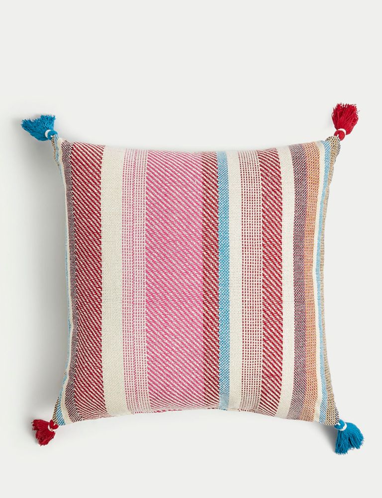 Pure Cotton Striped Tasselled Outdoor Cushion 1 of 4