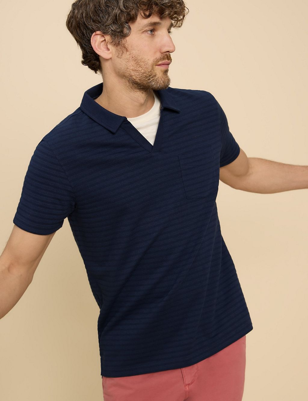 Pure Cotton Striped Textured Polo Shirt 3 of 6