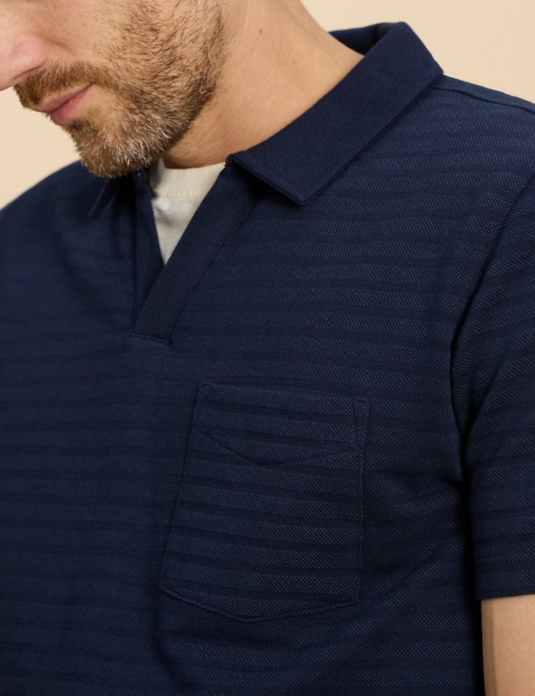 Pure Cotton Striped Textured Polo Shirt 5 of 6