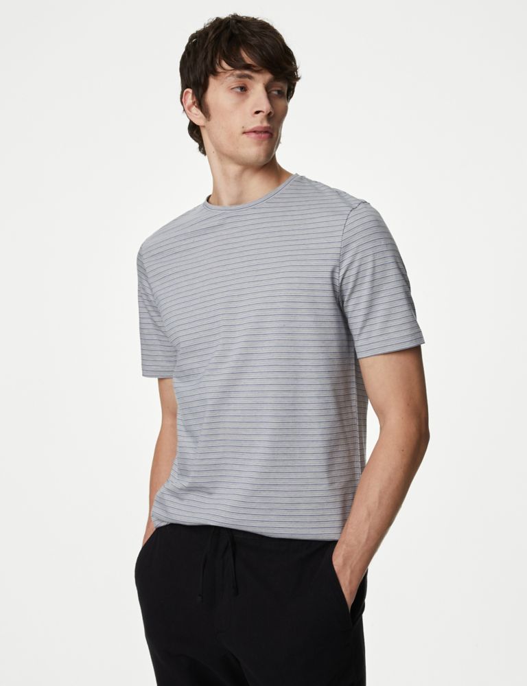 Pure Cotton Striped Textured T-Shirt 1 of 5