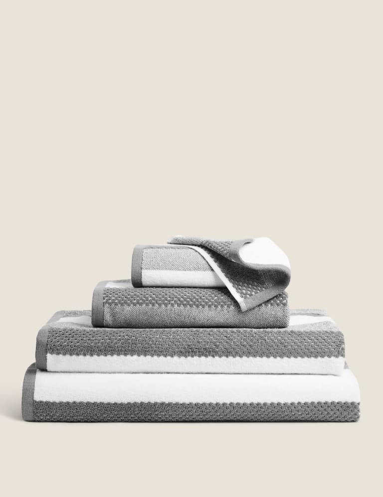 Pure Cotton Striped Textured Towel M S Collection M S