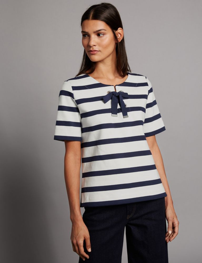 Pure Cotton Striped Tie Detail T-Shirt 1 of 5