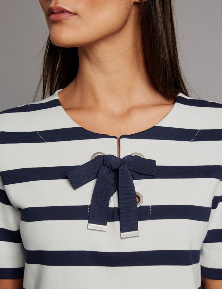 Pure Cotton Striped Tie Detail T-Shirt 5 of 5