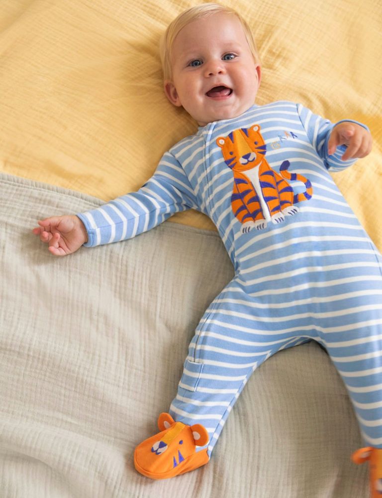 Pure Cotton Striped Tiger Sleepsuit (0-18 Mths) 1 of 5