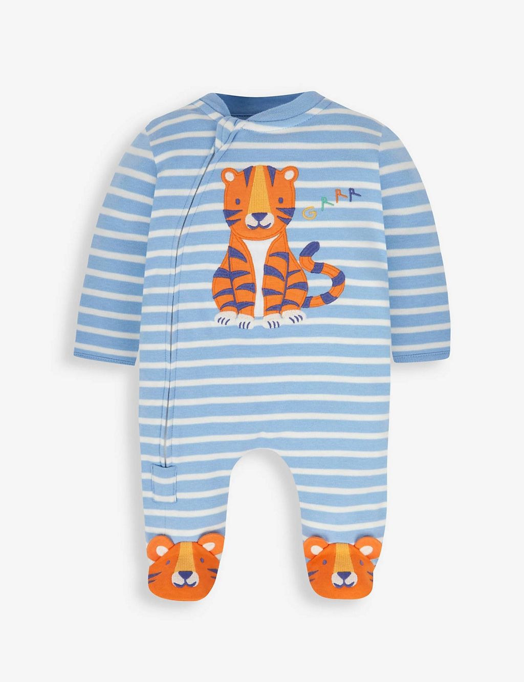 Pure Cotton Striped Tiger Sleepsuit (0-18 Mths) 1 of 5