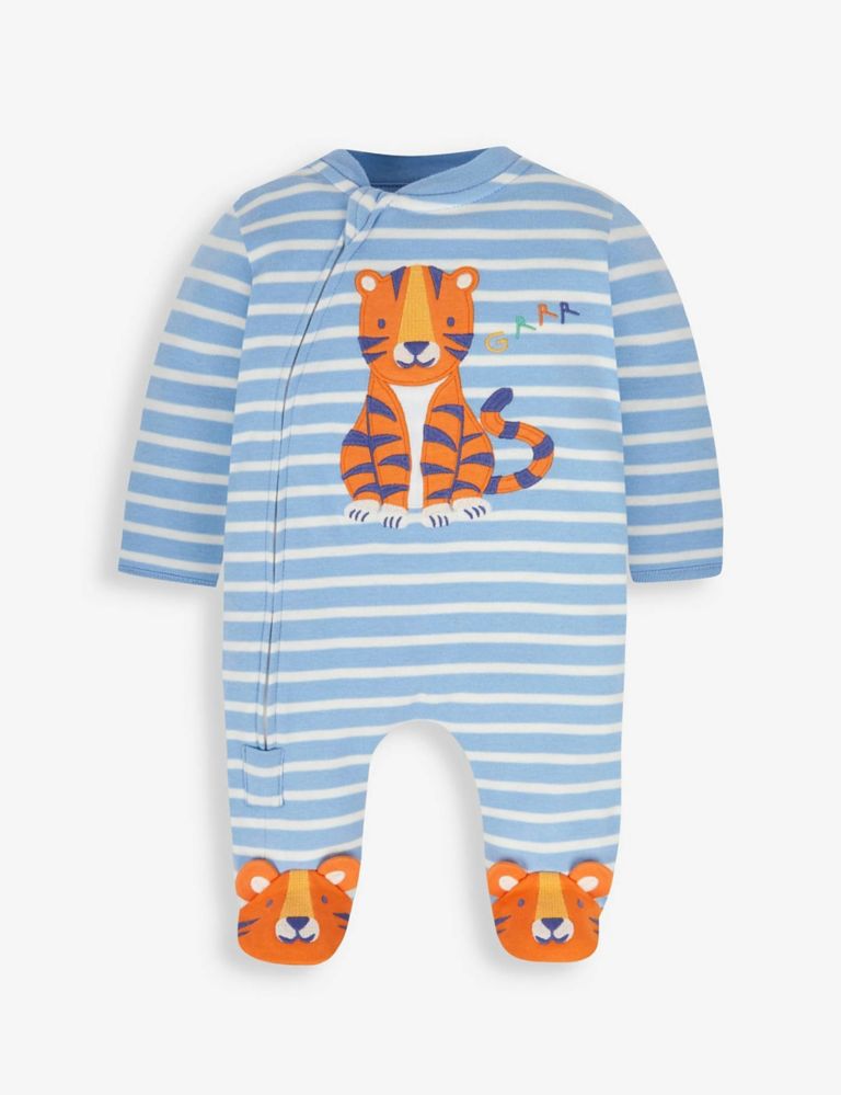 Pure Cotton Striped Tiger Sleepsuit (0-18 Mths) 2 of 5