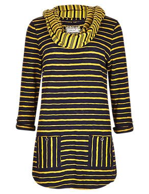 Pure Cotton Striped Top with Scarf Image 2 of 4