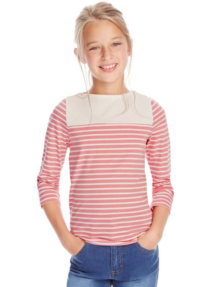 Pure Cotton Striped Top with StayNEW™ (5-14 Years) 1 of 3