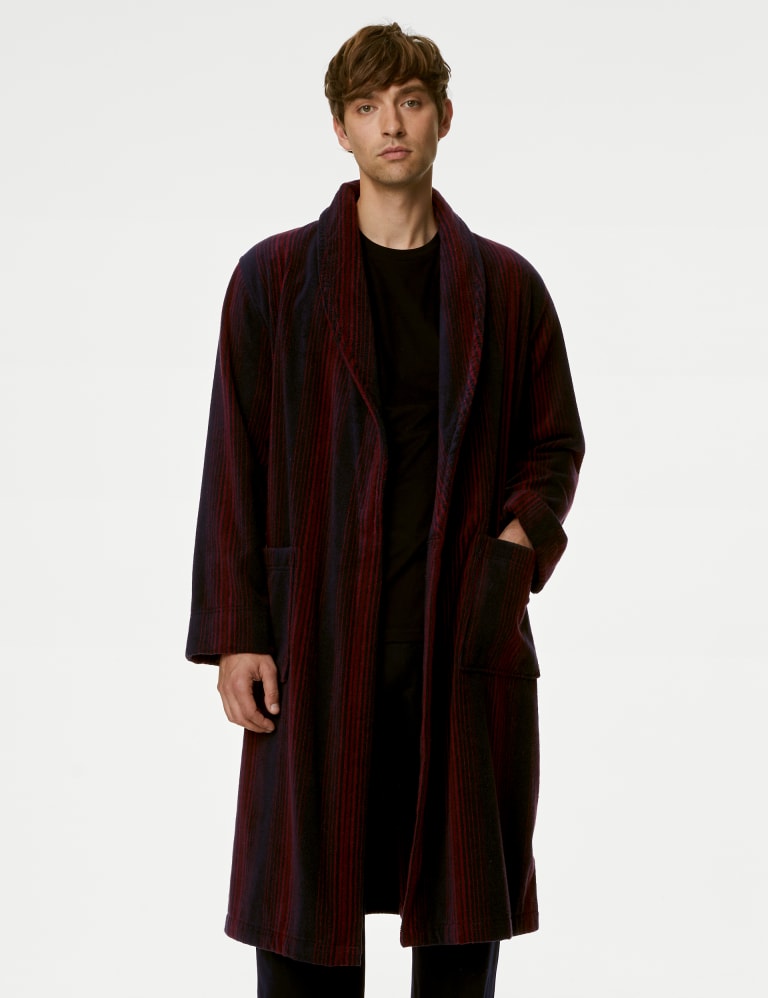 Pure Cotton Striped Towelling Dressing Gown