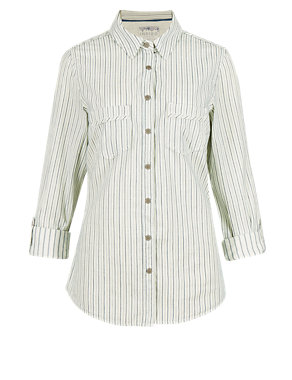 Pure Cotton Striped Turn Up Shirt Image 2 of 3