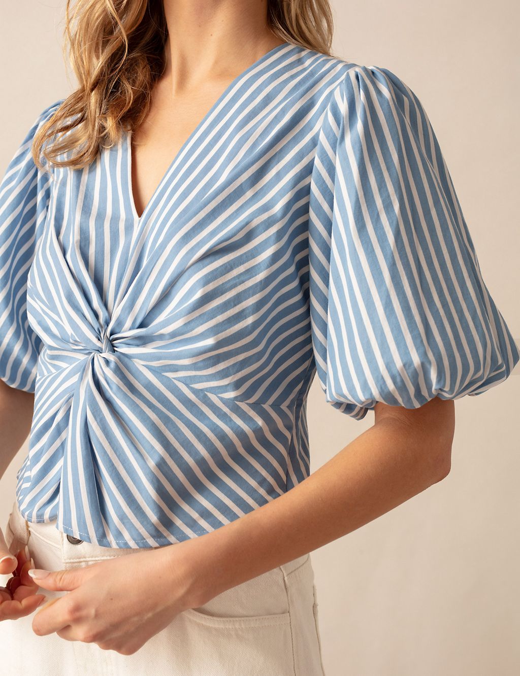 Pure Cotton Striped Twist Front Blouse 4 of 5