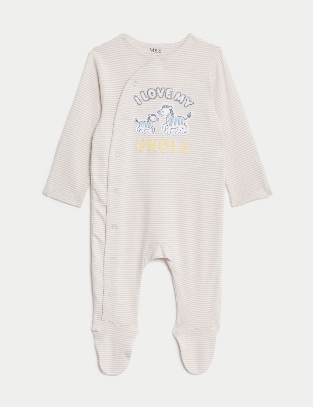 Pure Cotton Striped Uncle Slogan Sleepsuit (7lbs-9 Mths) 1 of 5
