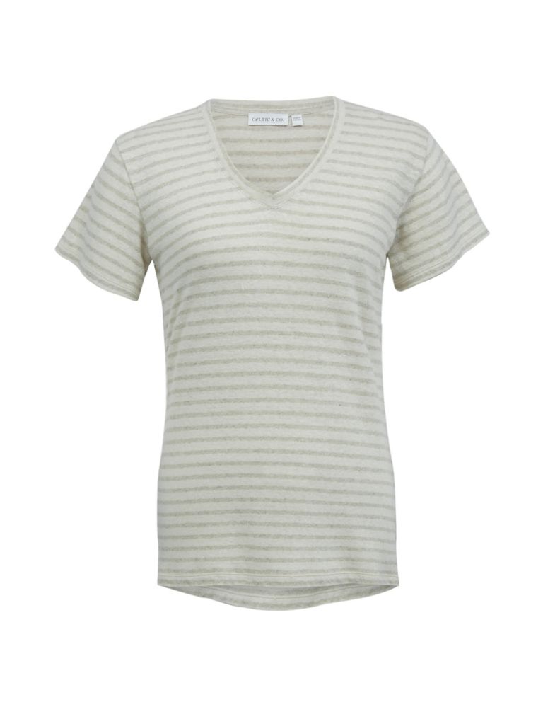 Pure Cotton Striped V-Neck T-Shirt 2 of 5