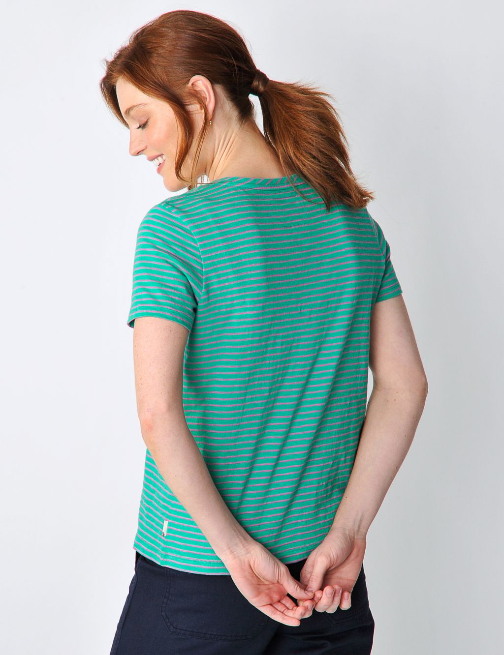 Pure Cotton Striped V-Neck T-Shirt 4 of 5