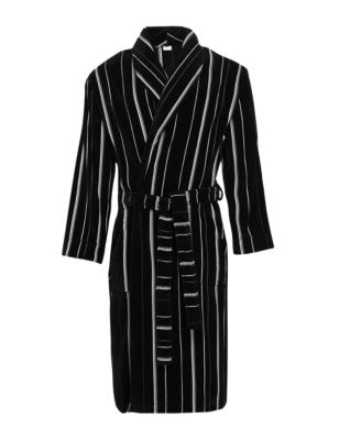 Pure Cotton Striped Velour Dressing Gown Image 2 of 5