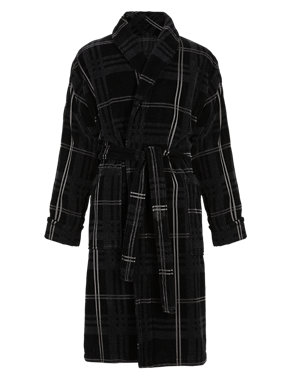 Pure Cotton Striped Velour Dressing Gown Image 2 of 3