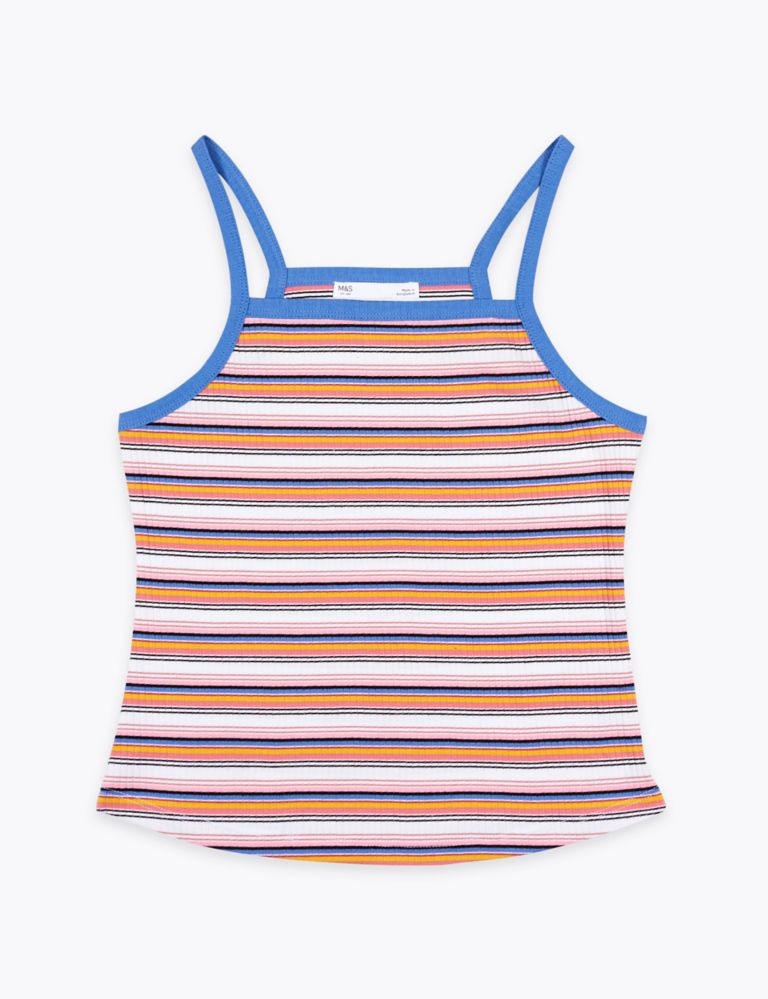 Pure Cotton Striped Vest Top (6-16 Yrs) 1 of 1