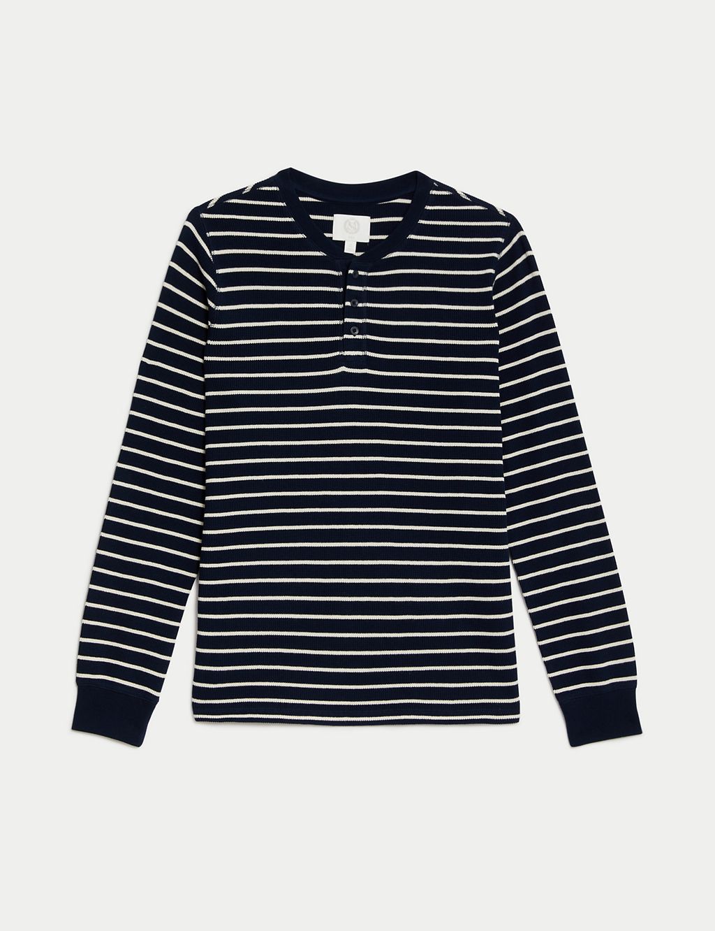 Pure Cotton Striped Waffle Henley T Shirt 1 of 5