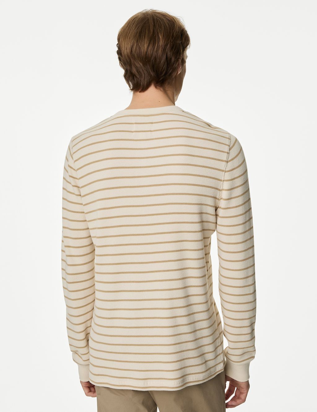 Pure Cotton Striped Waffle Henley T Shirt 5 of 5