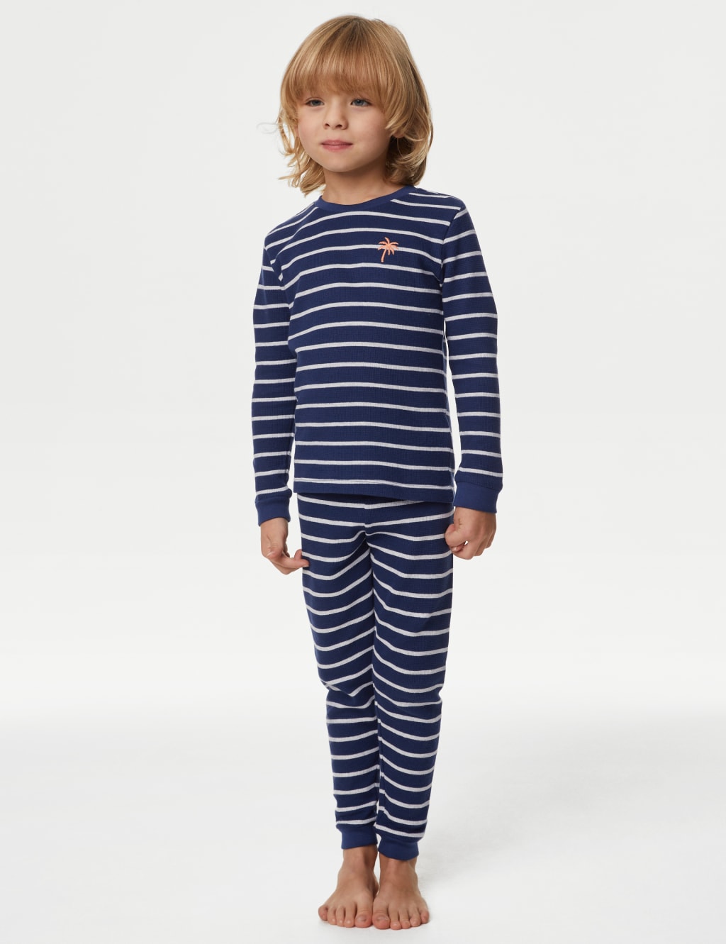 Pure Cotton Striped Waffle Pyjamas 1 8 Yrs M S Collection M S