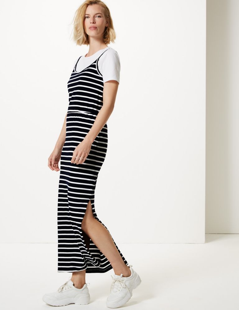 Pure Cotton Striped Waisted Maxi Dress 3 of 4