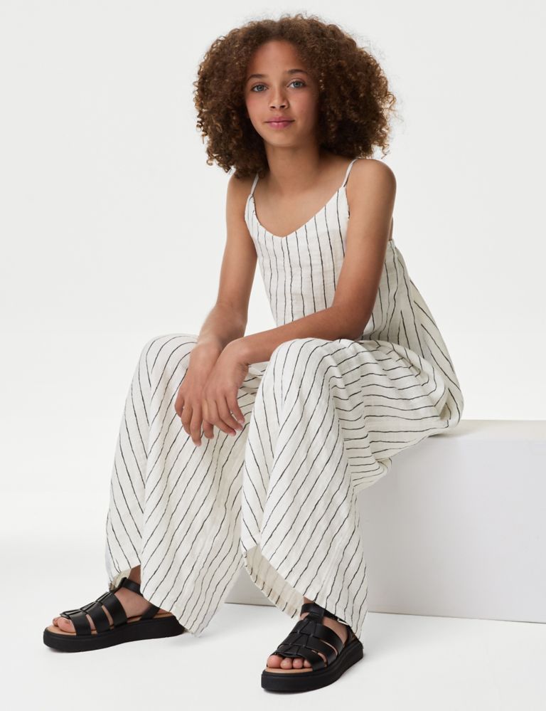 Pure Cotton Striped Wide Leg Jumpsuit (6-16 Yrs) 1 of 5