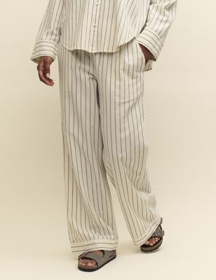 Pure Cotton Striped Wide Leg Trousers Image 2 of 4