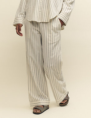Pure Cotton Striped Wide Leg Trousers Image 2 of 4