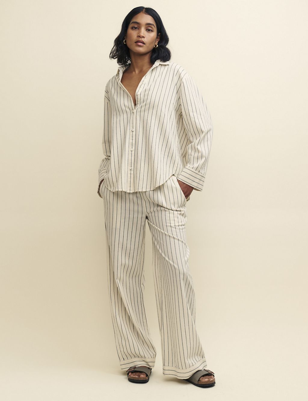 Pure Cotton Striped Wide Leg Trousers 3 of 4