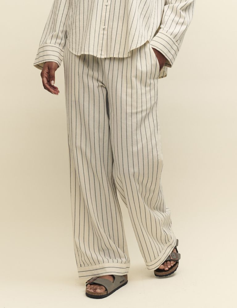 Pure Cotton Striped Wide Leg Trousers 2 of 4