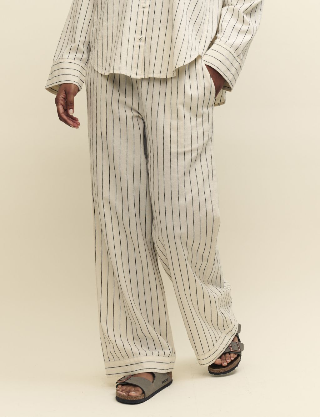 Pure Cotton Striped Wide Leg Trousers 1 of 4