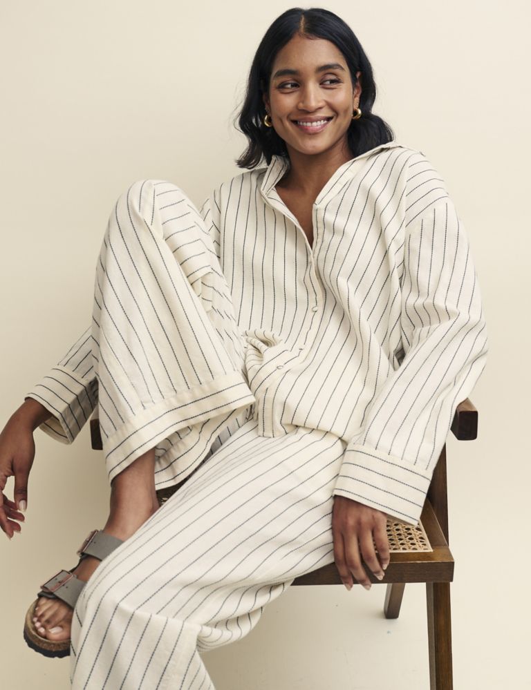 Pure Cotton Striped Wide Leg Trousers 4 of 4