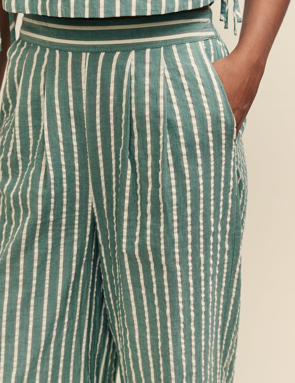 Pure Cotton Striped Wide Leg Trousers 6 of 6