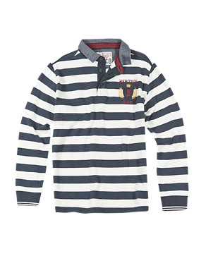 Pure Cotton Stripped Rugby T-Shirt (5-14 Years) Image 2 of 5