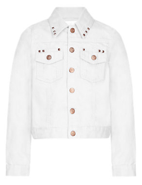 Pure Cotton Studded Denim Jacket Image 2 of 5