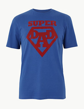Pure Cotton Super Dad Print T-Shirt Image 2 of 4