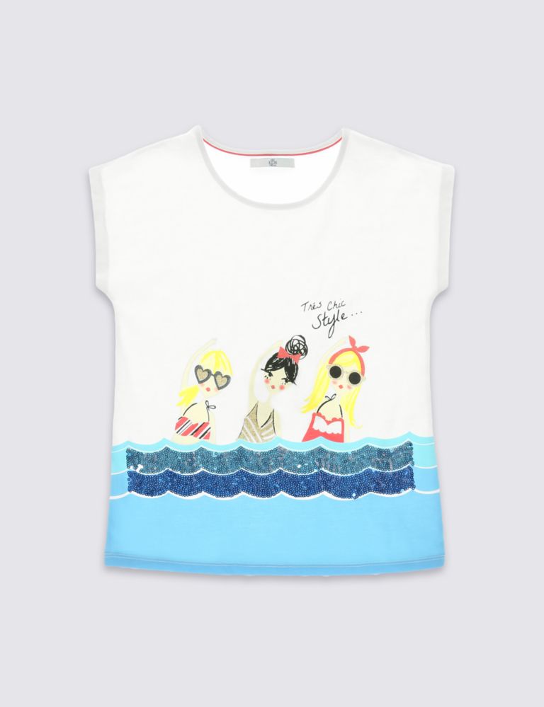 Pure Cotton Swimming Girls Print T-Shirt (5-14 Years) 2 of 3
